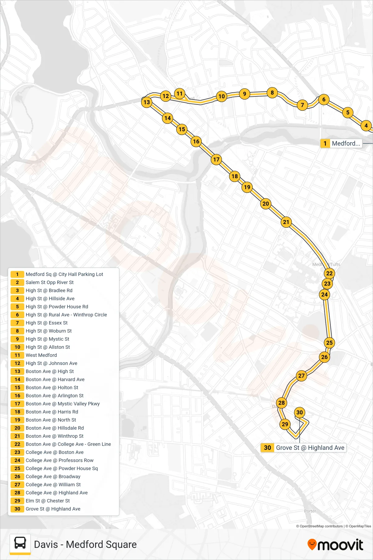 94 bus Line (Davis) route and stops on a map