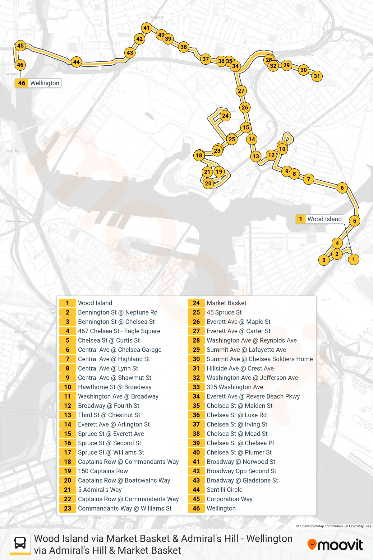 112 bus Line (Wellington Via Admiral's Hill & Market Basket) route and stops on a map