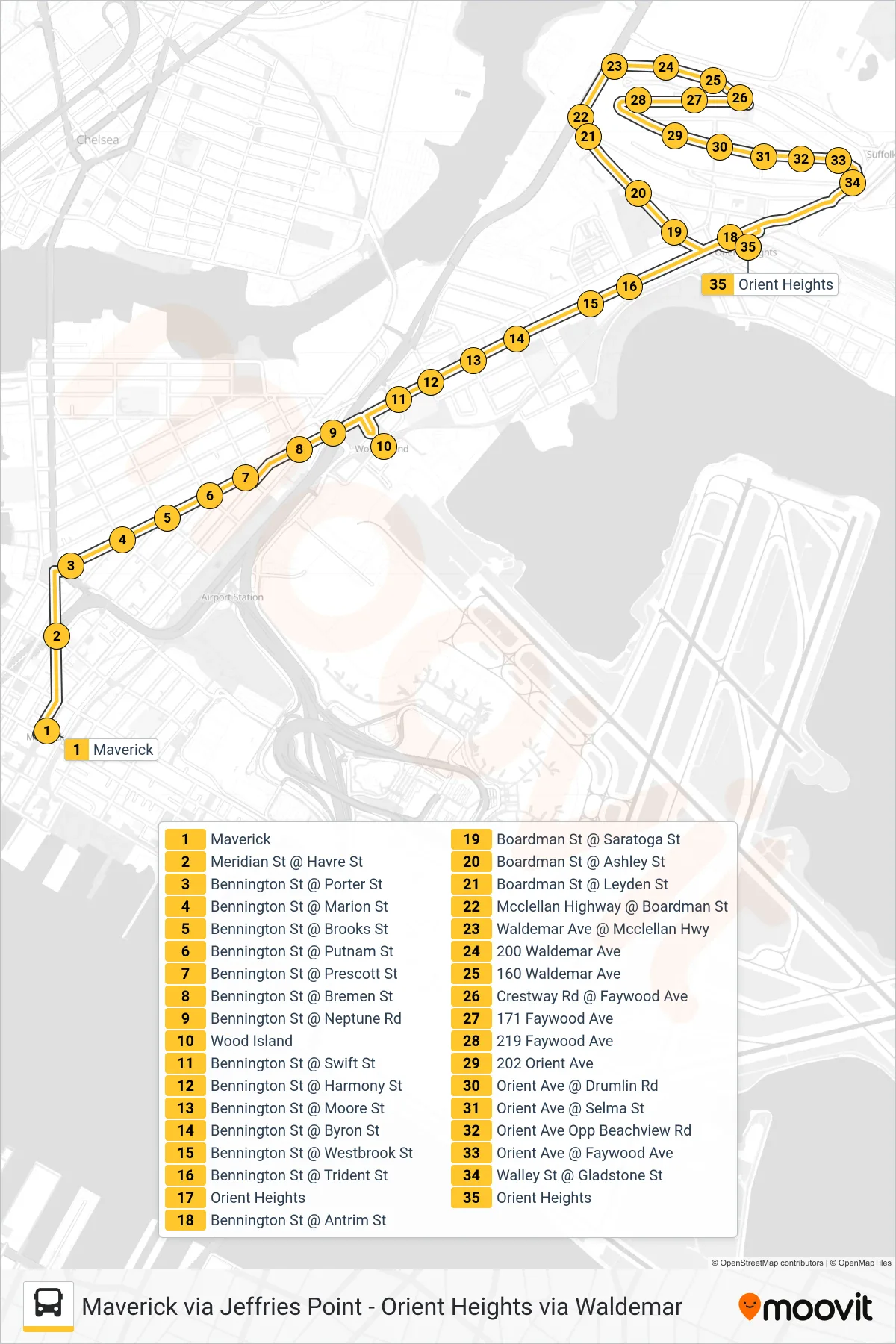 120 bus Line (Orient Heights Via Waldemar) route and stops on a map