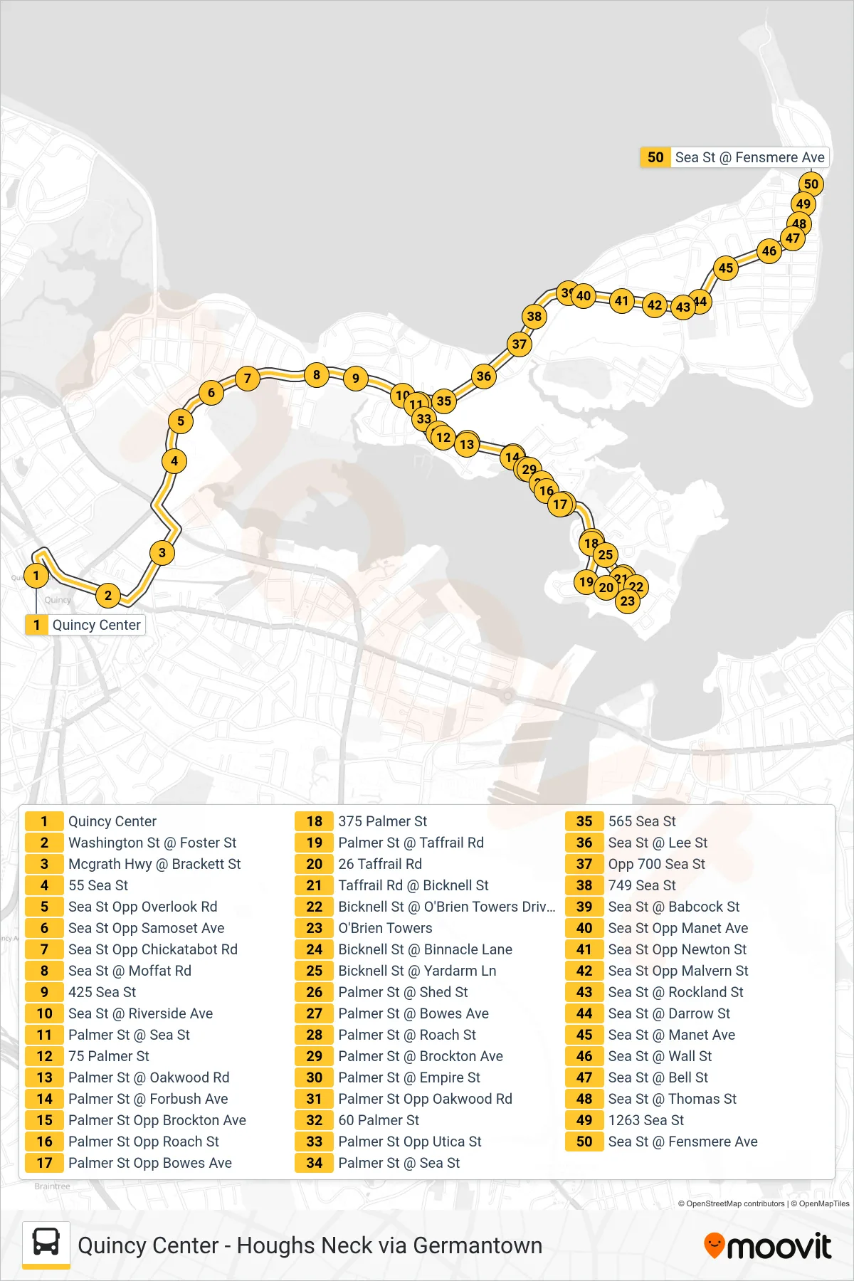 216 bus Line (Houghs Neck Via Mcgrath & Germantown) route and stops on a map