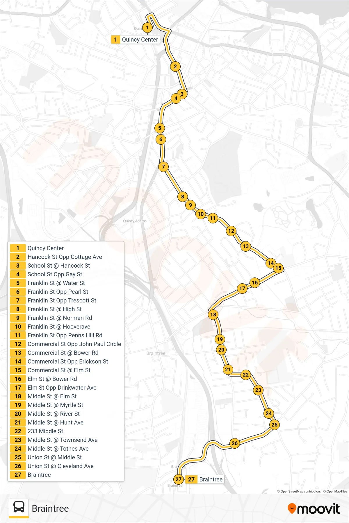 236 bus Line (Braintree) route and stops on a map
