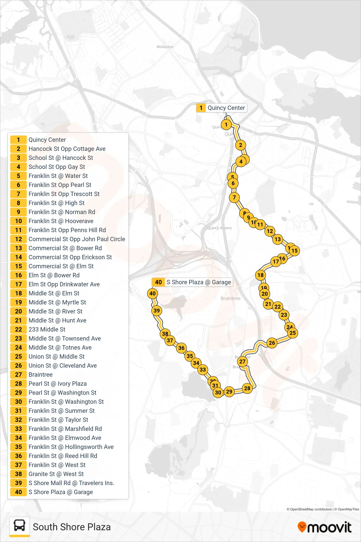 236 bus Line (South Shore Plaza) route and stops on a map