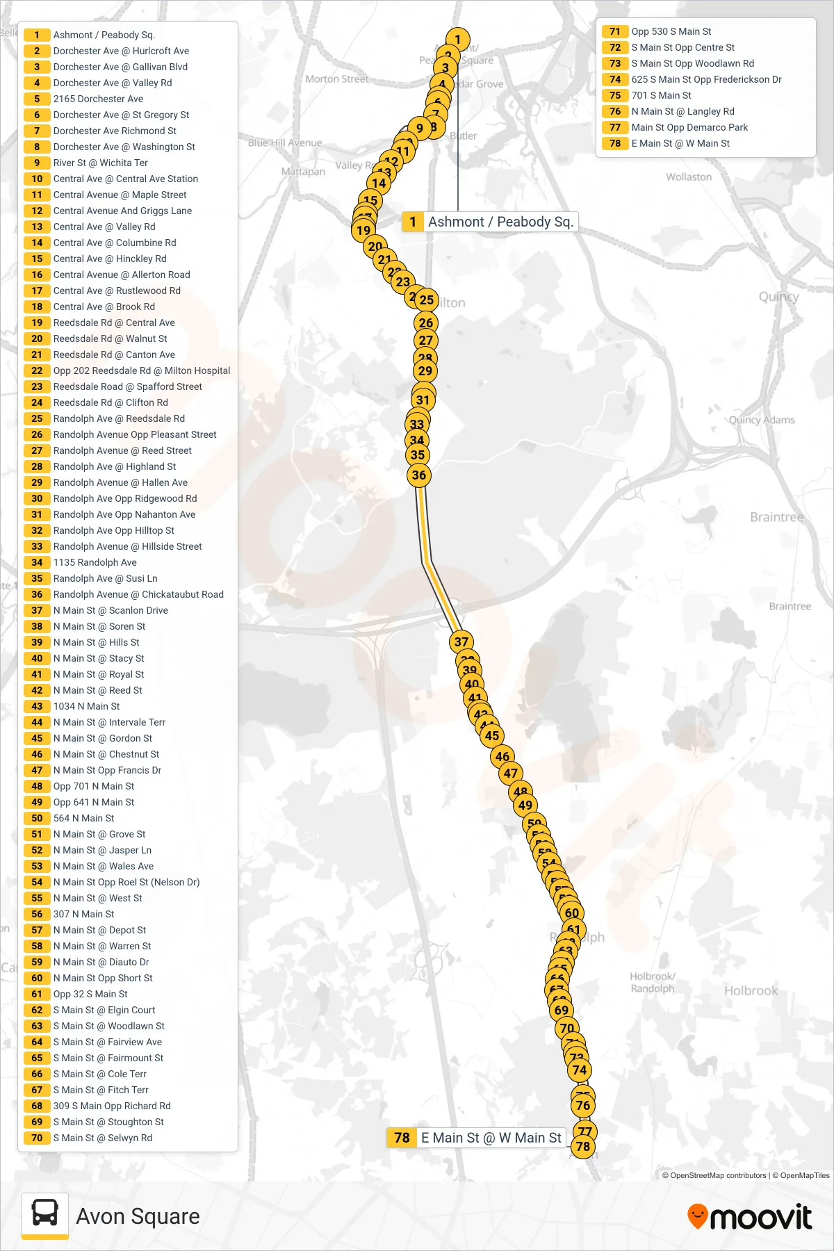 240 bus Line (Avon Square) route and stops on a map