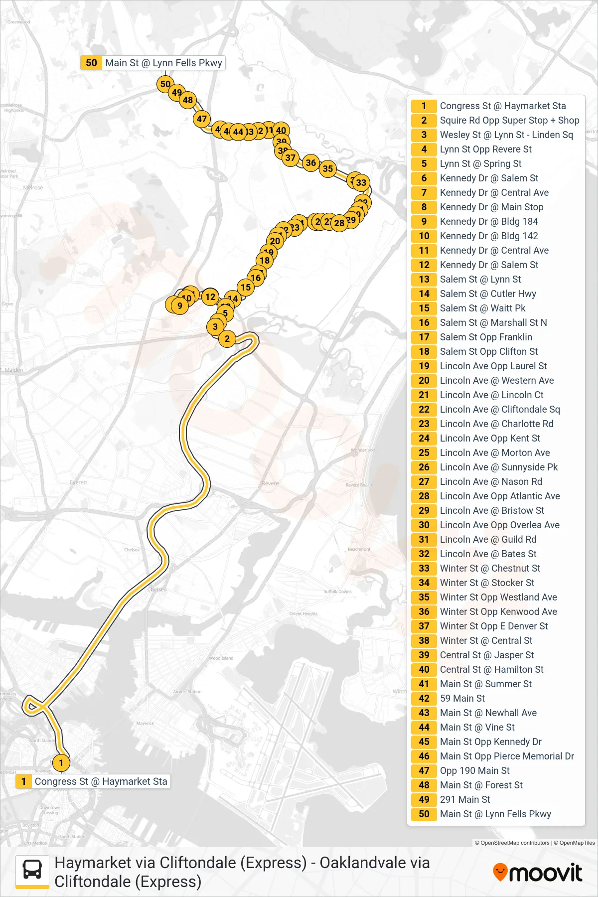 428 bus Line (Oaklandvale Via Cliftondale (Express)) route and stops on a map