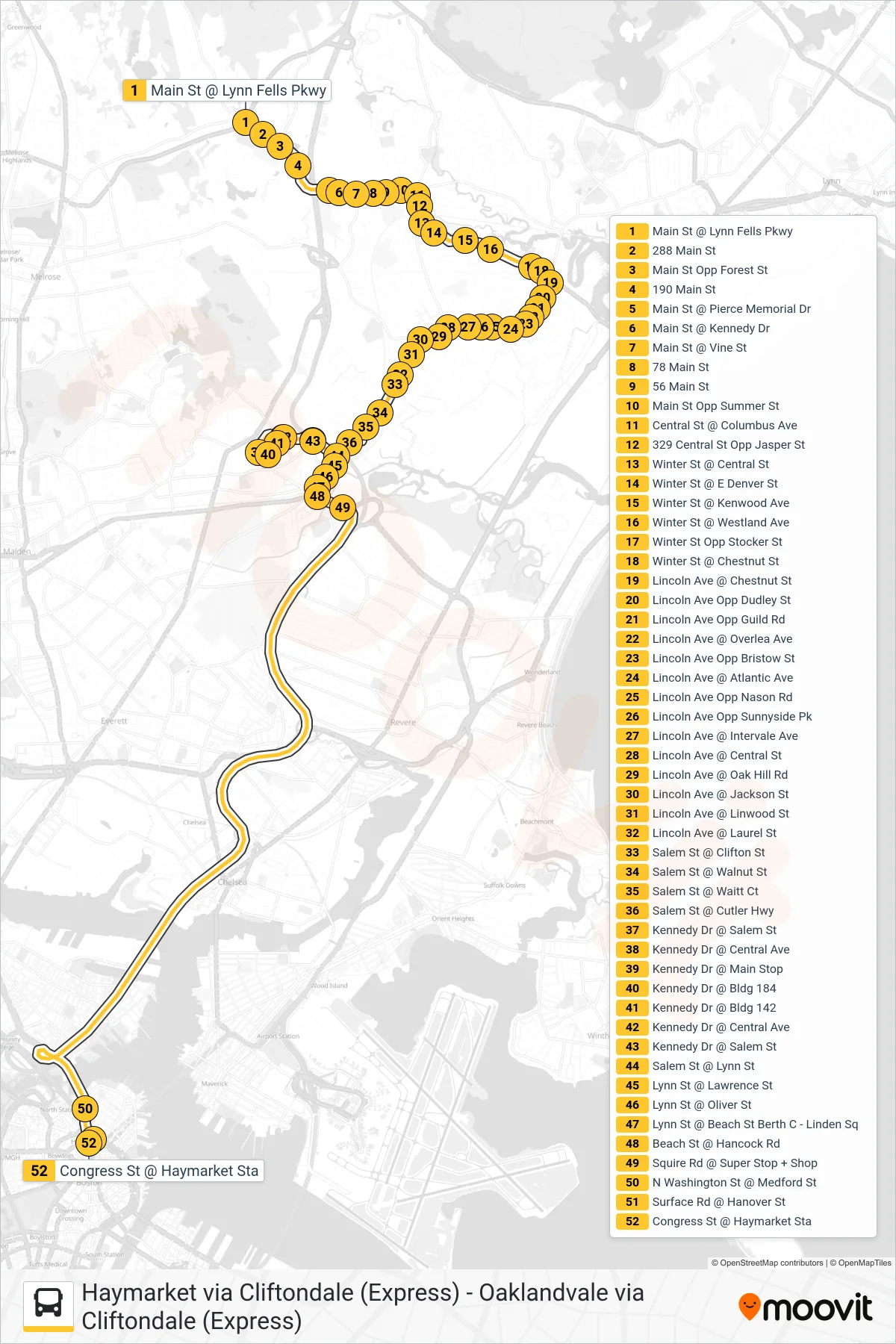 428 bus Line (Haymarket Via Cliftondale (Express)) route and stops on a map
