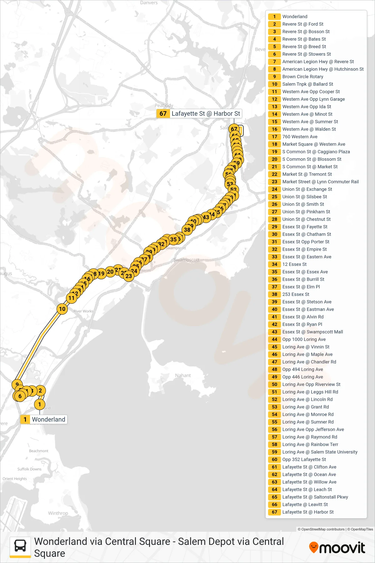 455 bus Line (Lafayette Park) route and stops on a map
