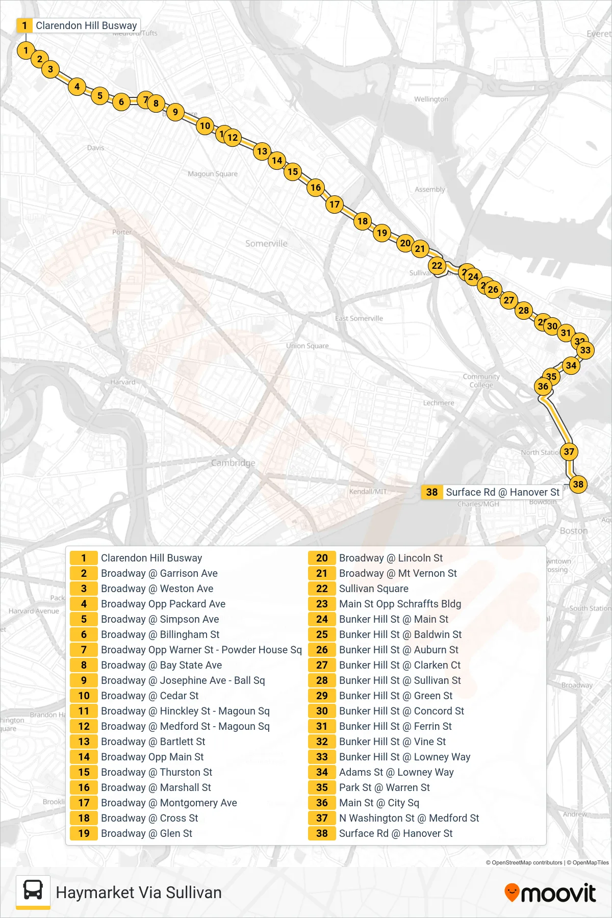 89/93 bus Line (Haymarket Via Sullivan) route and stops on a map