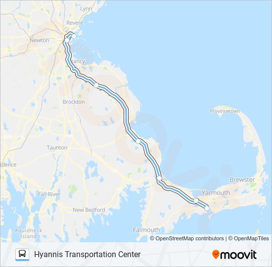 HYANNIS - SOUTH SHORE TO LOGAN AIRPORT bus Line Map
