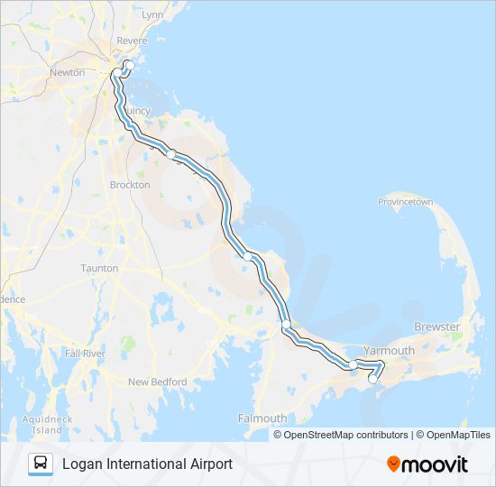 HYANNIS - SOUTH SHORE TO LOGAN AIRPORT bus Line Map