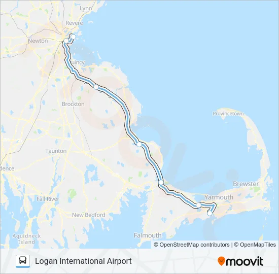 HYANNIS - SOUTH SHORE TO LOGAN AIRPORT Bus Line Map