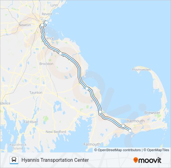 HYANNIS - SOUTH SHORE TO LOGAN AIRPORT Bus Line Map