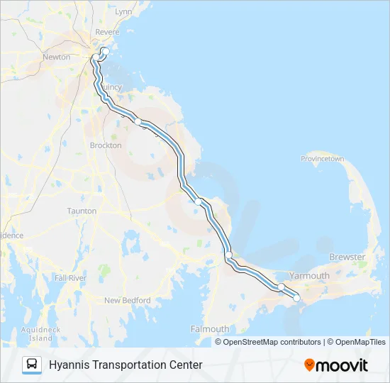 HYANNIS - SOUTH SHORE TO LOGAN AIRPORT Bus Line Map