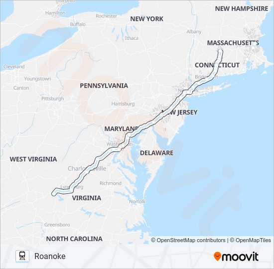 NORTHEAST REGIONAL train Line Map