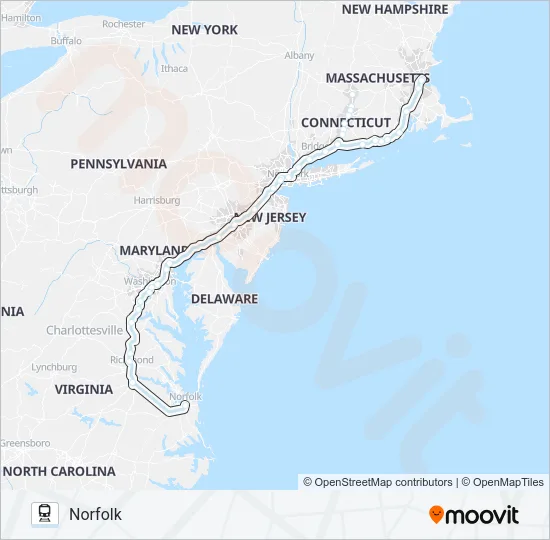 NORTHEAST REGIONAL Train Line Map
