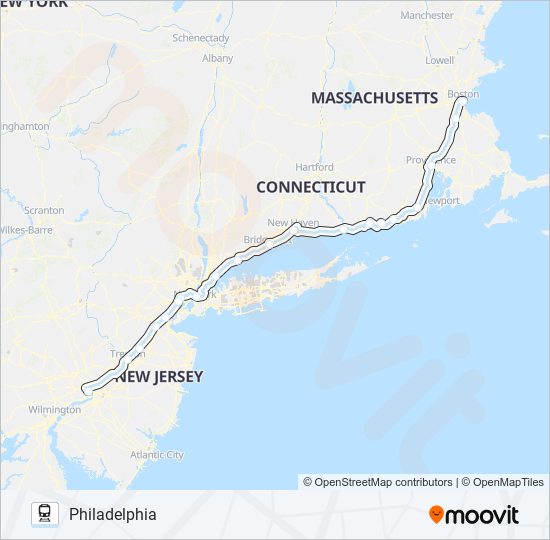 Mapa de NORTHEAST REGIONAL de tren