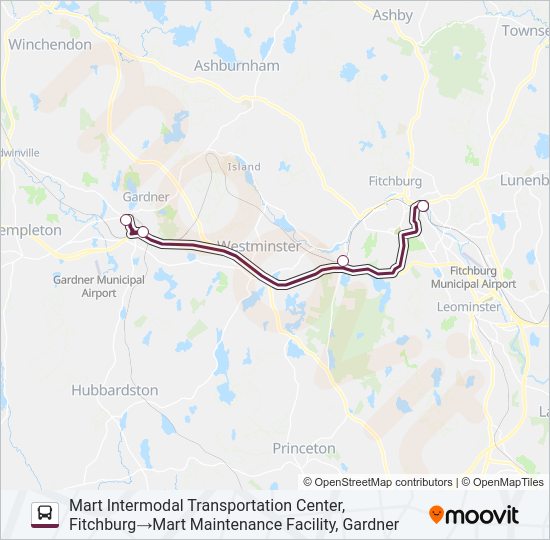 WACHUSETT COMMUTER SHUTTLE Bus Line Map