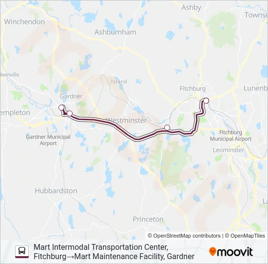WACHUSETT COMMUTER SHUTTLE Bus Line Map