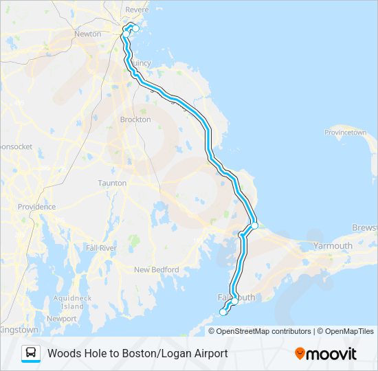 WOODS HOLE TO BOSTON/LOGAN AIRPORT Bus Line Map