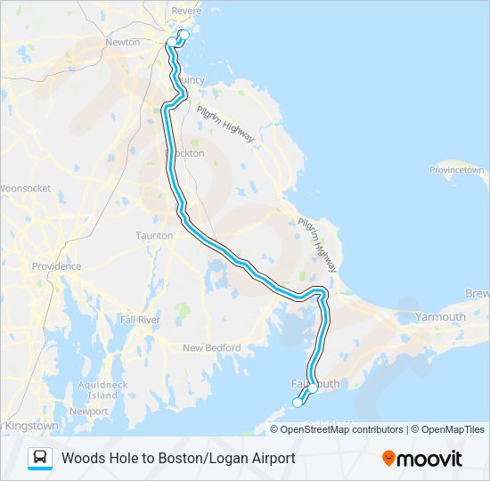 WOODS HOLE TO BOSTON/LOGAN AIRPORT Bus Line Map