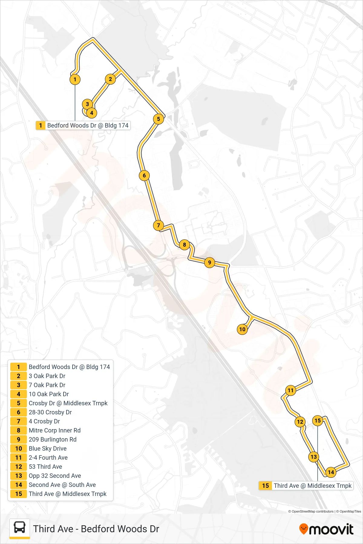 351 bus Line (Third Ave) route and stops on a map