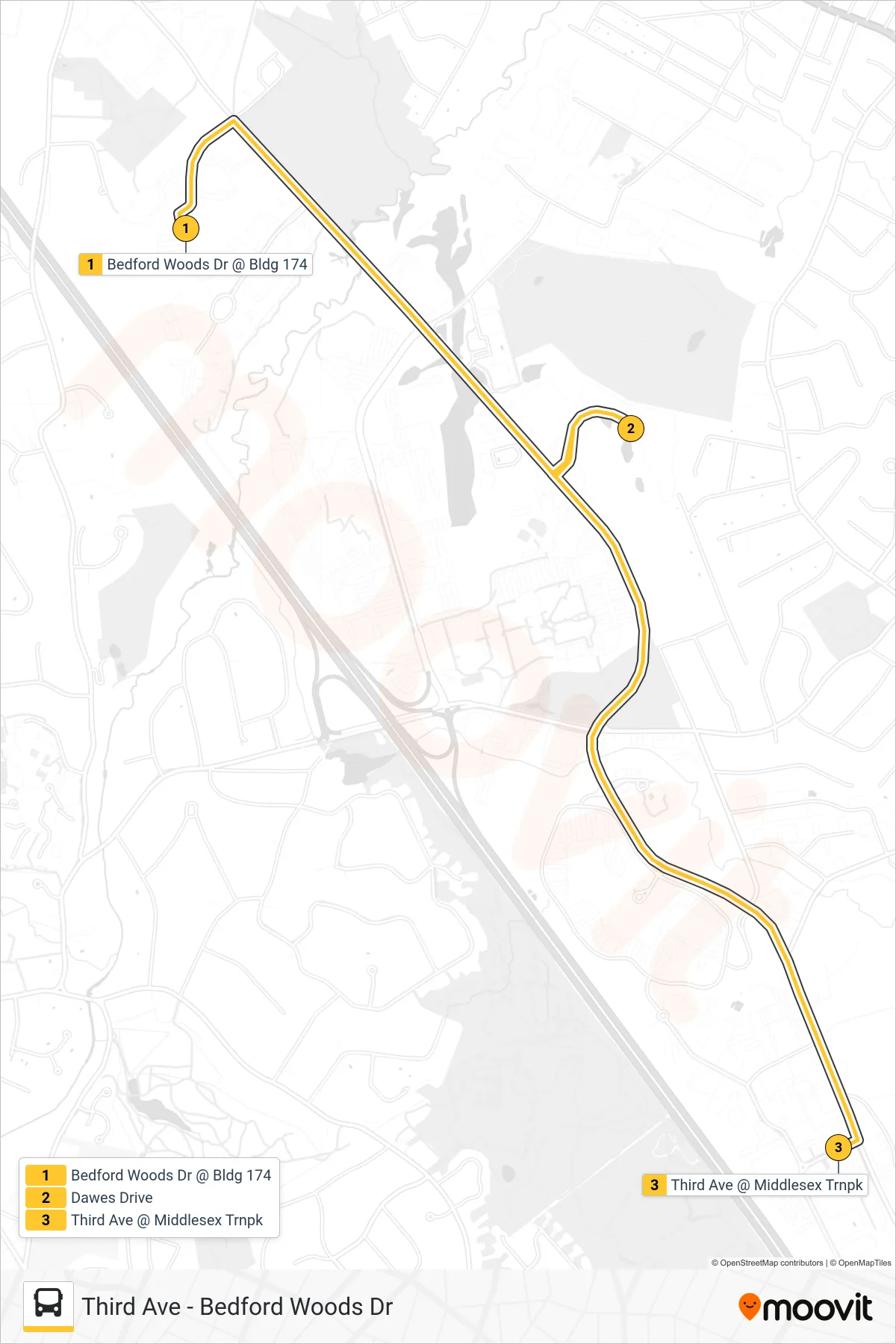 351 bus Line (Third Ave Via Emd Serono) route and stops on a map