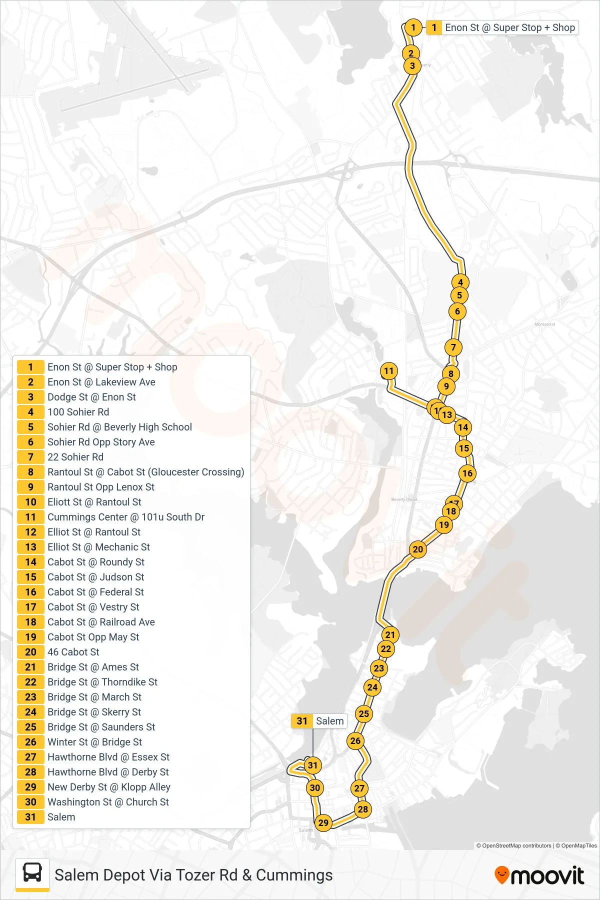 451 bus Line (Salem Depot Via Tozer Rd & Cummings) route and stops on a map
