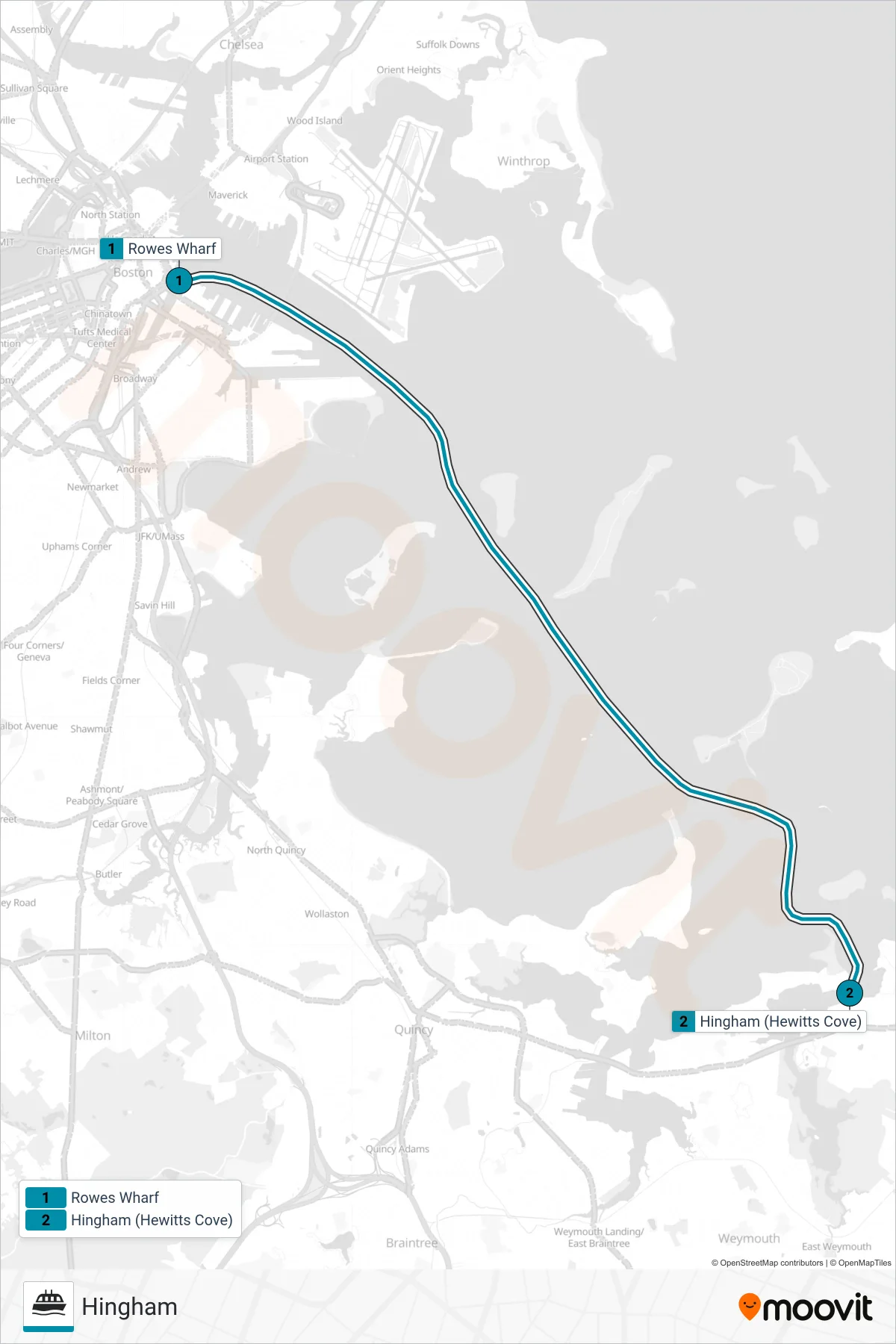 HINGHAM FERRY ferry Line (Hingham) route and stops on a map