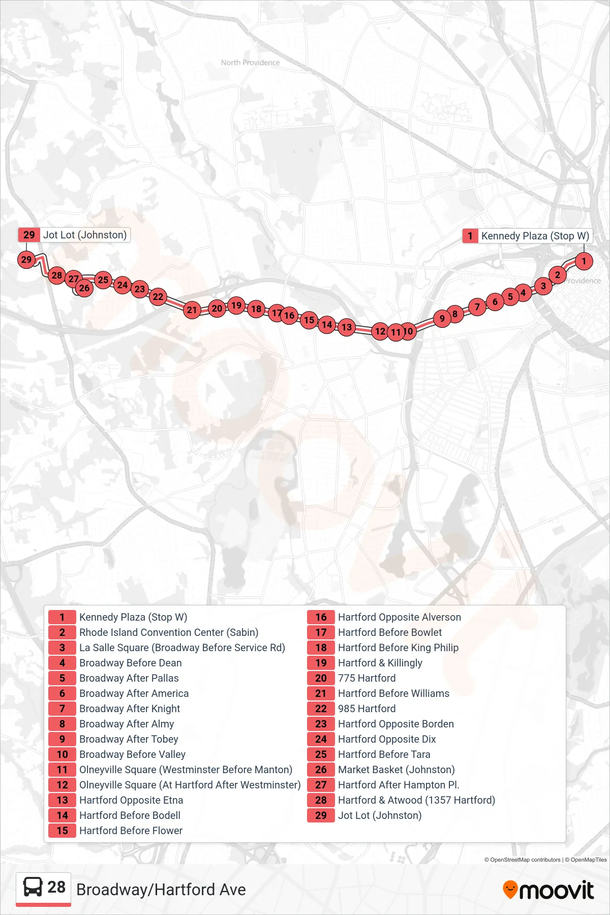 28 bus Line (Job Lot (Johnston)) route and stops on a map