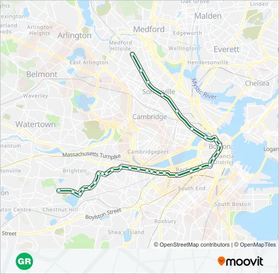 GREEN LINE B Subway Line Map