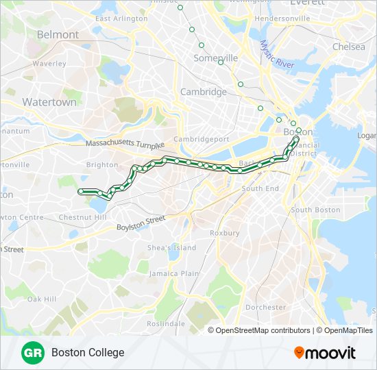 GREEN LINE B subway Line Map