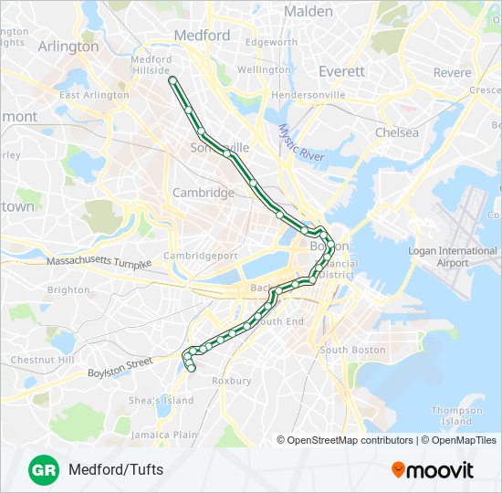 GREEN LINE E subway Line Map