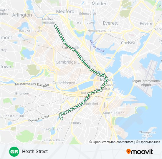 GREEN LINE E subway Line Map