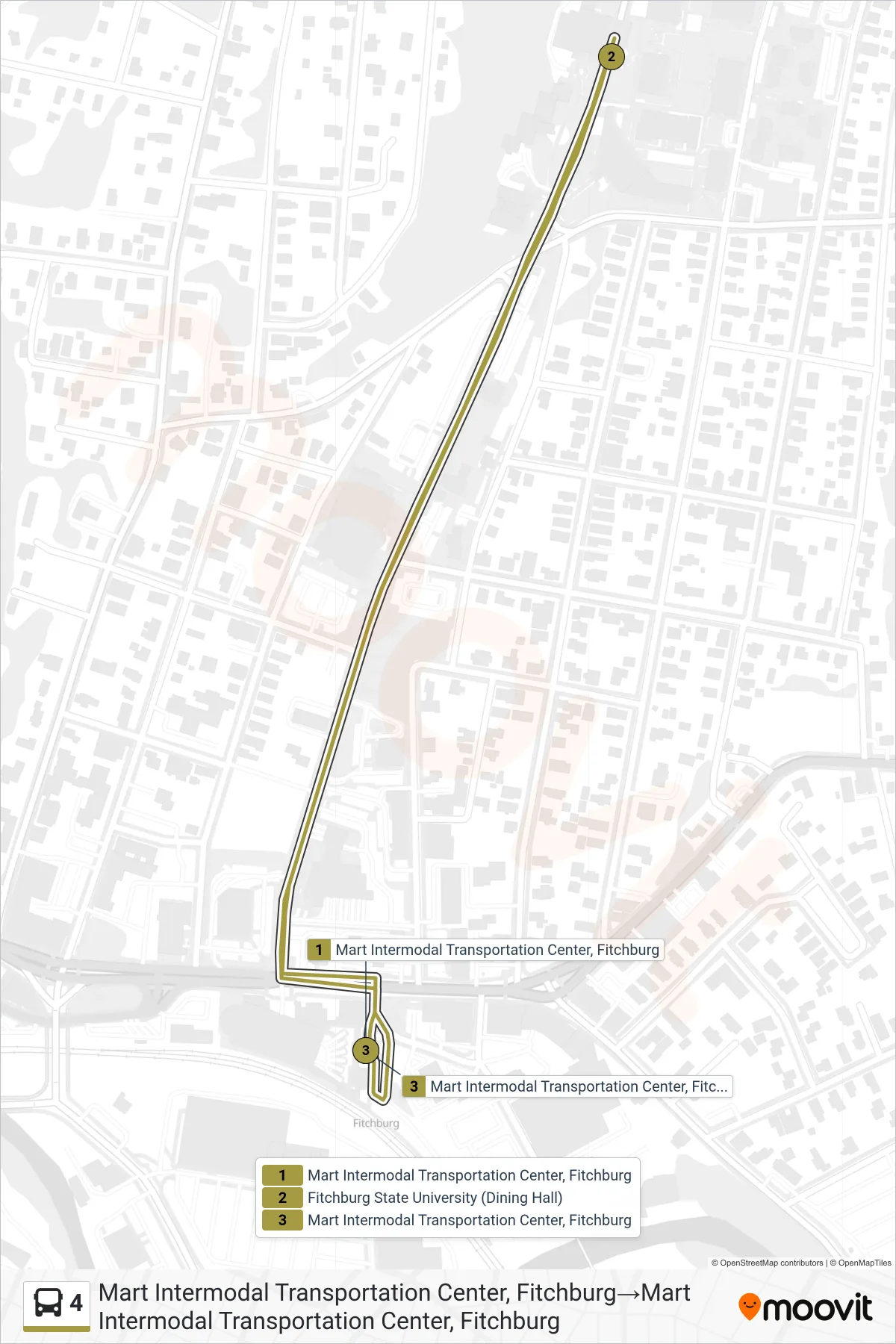 4 bus Line (Mart Intermodal Transportation Center, Fitchburg‎→Mart Intermodal Transportation Center, Fitchburg) route and stops on a map