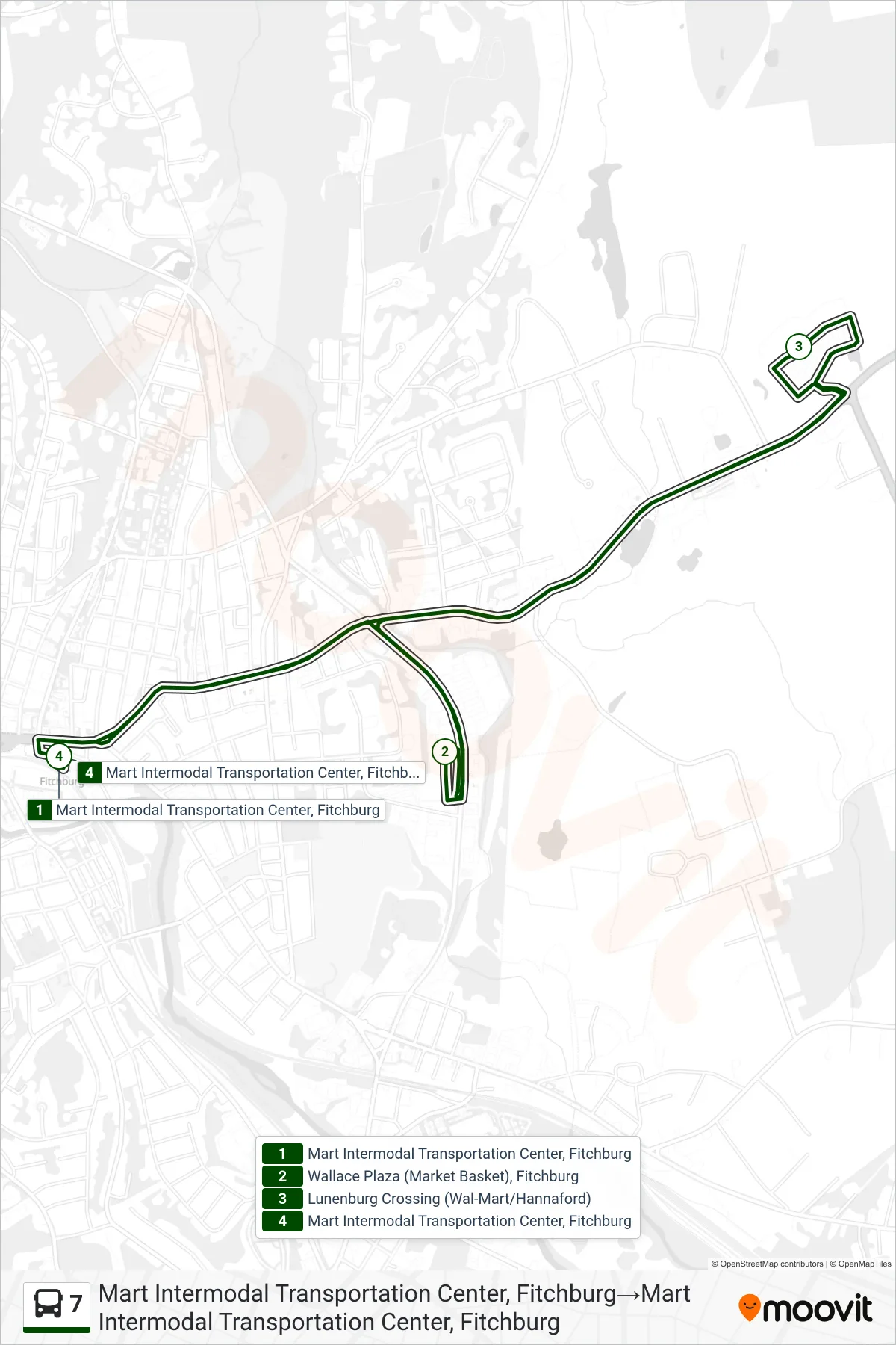 7 bus Line (Mart Intermodal Transportation Center, Fitchburg→Mart Intermodal Transportation Center, Fitchburg) route and stops on a map