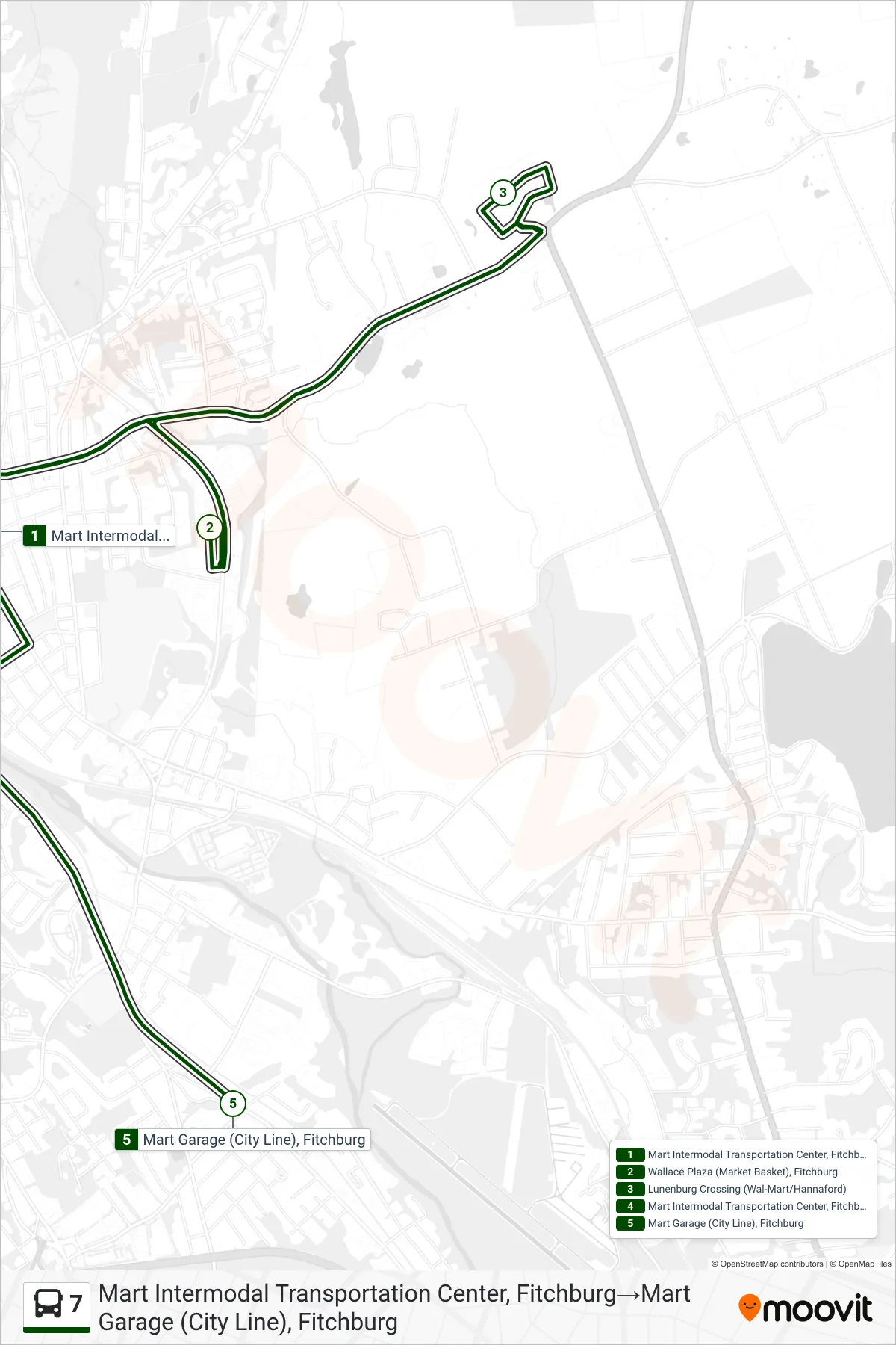 7 bus Line (Mart Intermodal Transportation Center, Fitchburg→Mart Garage (City Line), Fitchburg) route and stops on a map