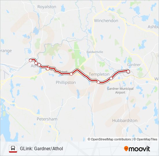 Mapa de GLINK: GARDNER/ATHOL de autobús