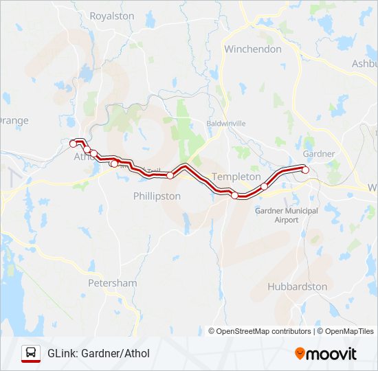 Mapa de GLINK: GARDNER/ATHOL de autobús