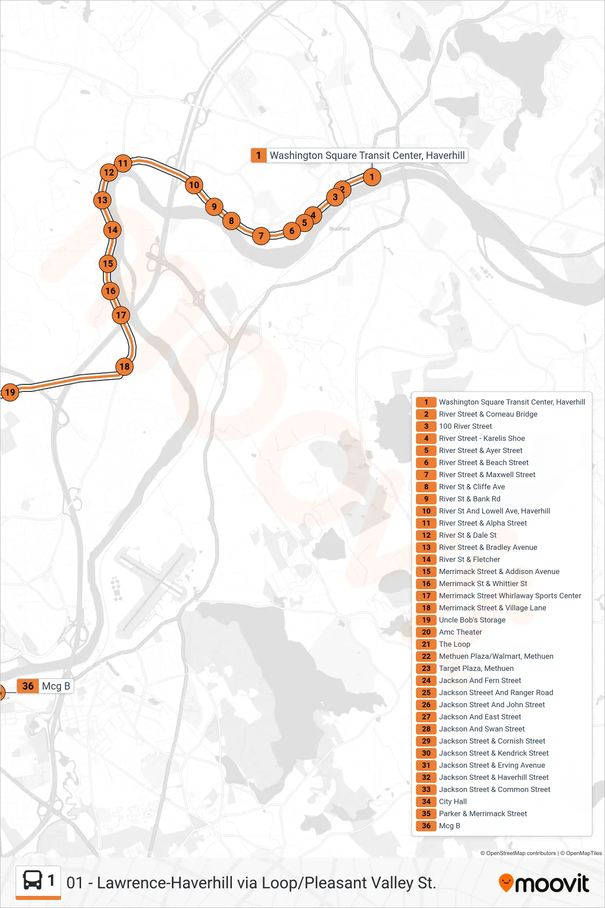 1 bus Line (Mcgovern Via the Loop) route and stops on a map