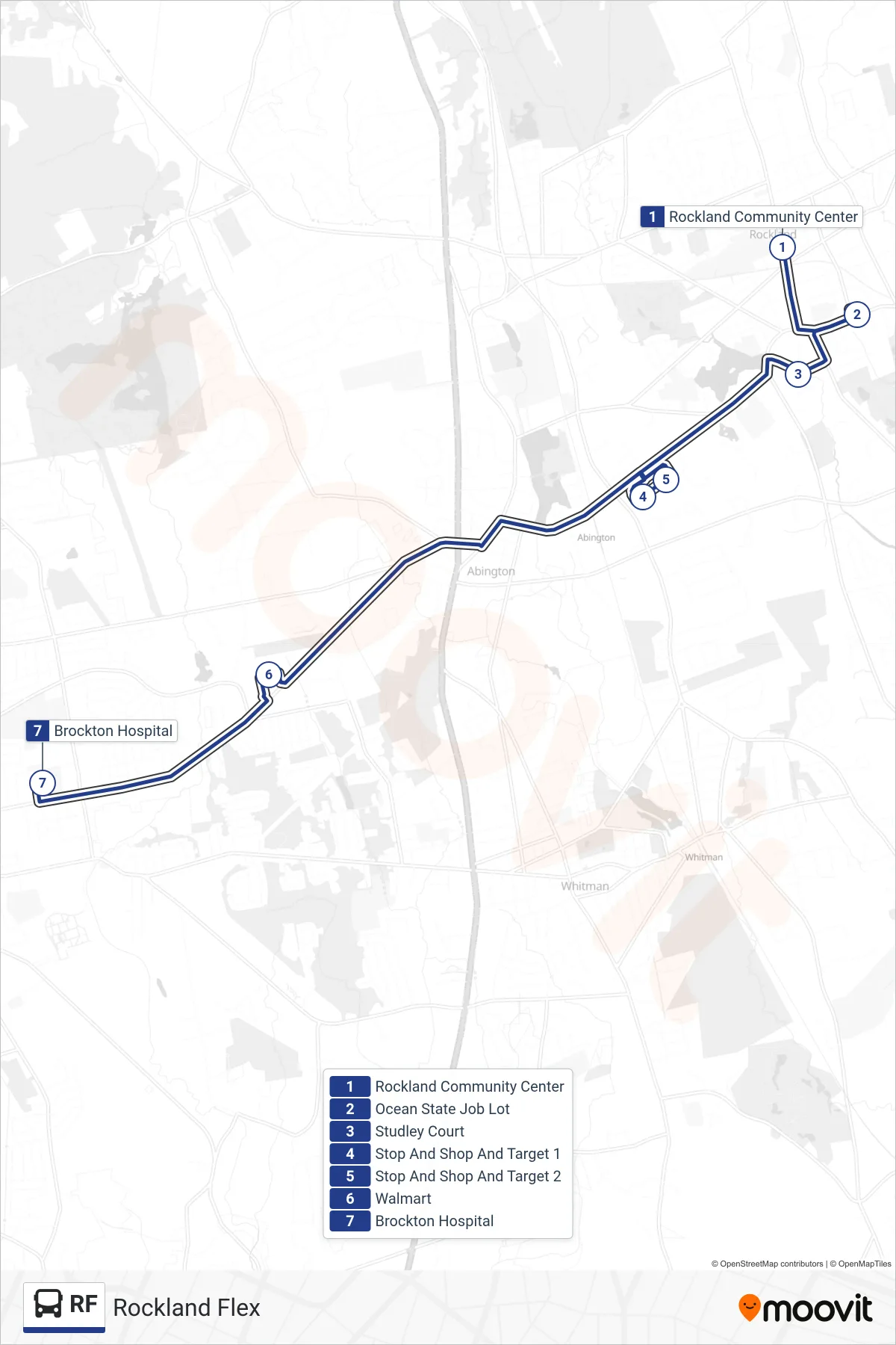 RF bus Line (Signature Healthcare) route and stops on a map