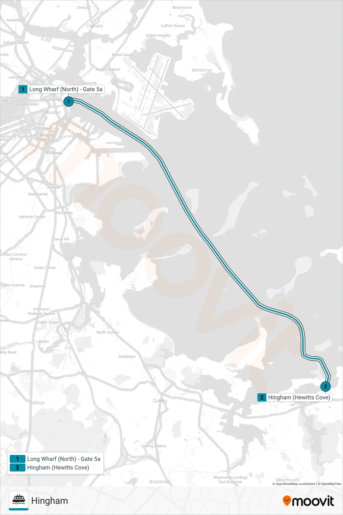 HINGHAM/HULL FERRY ferry Line (Hingham) route and stops on a map