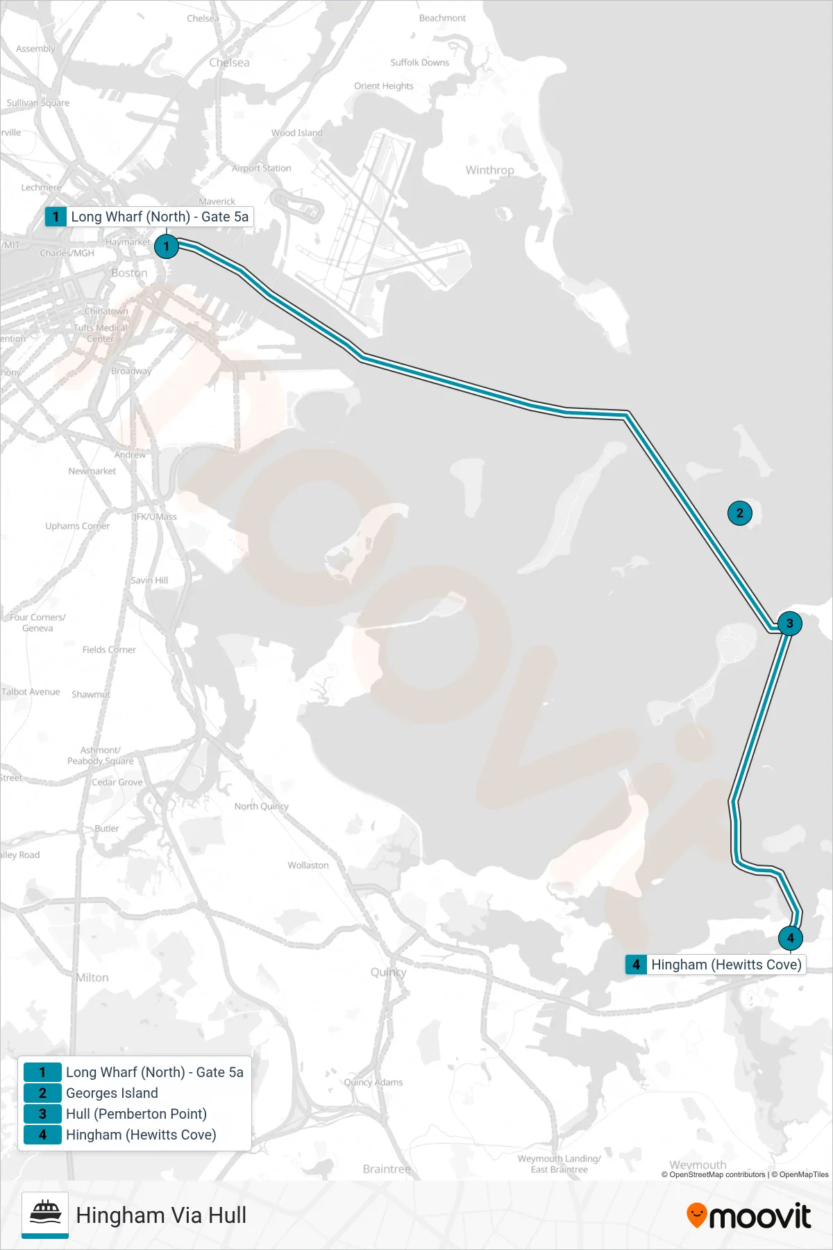 HINGHAM/HULL FERRY ferry Line (Hingham Via Hull) route and stops on a map
