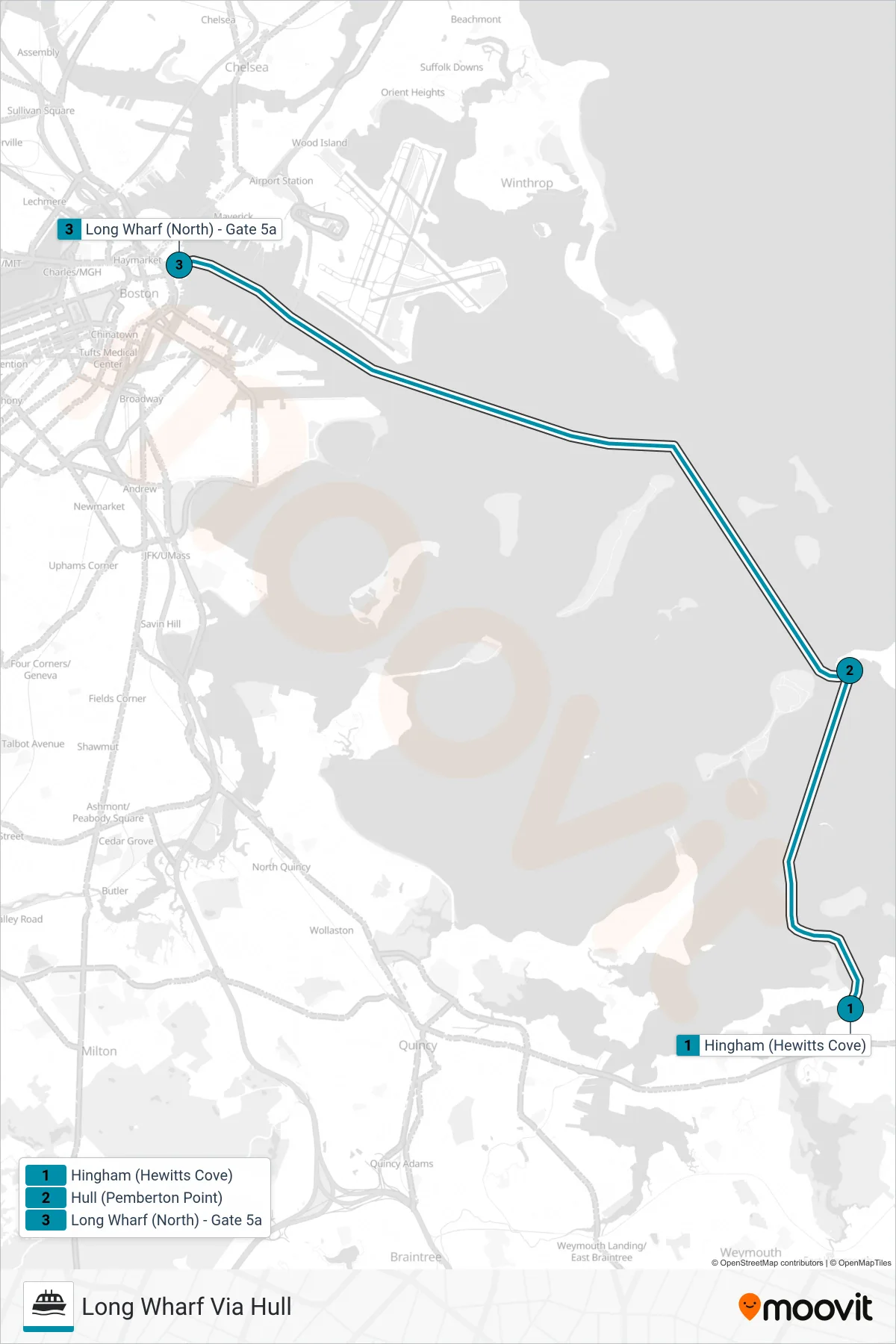 HINGHAM/HULL FERRY ferry Line (Long Wharf Via Hull) route and stops on a map