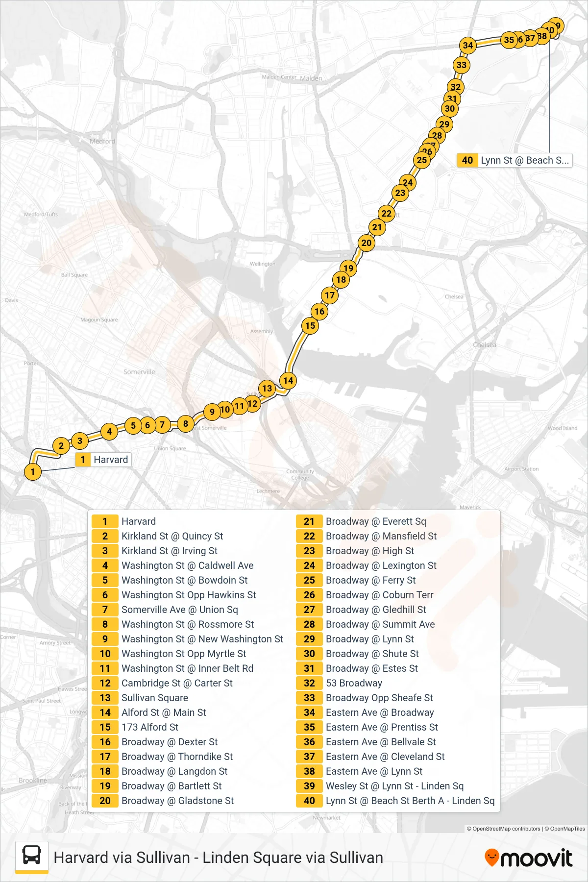 109 bus Line (Linden Square Via Sullivan) route and stops on a map