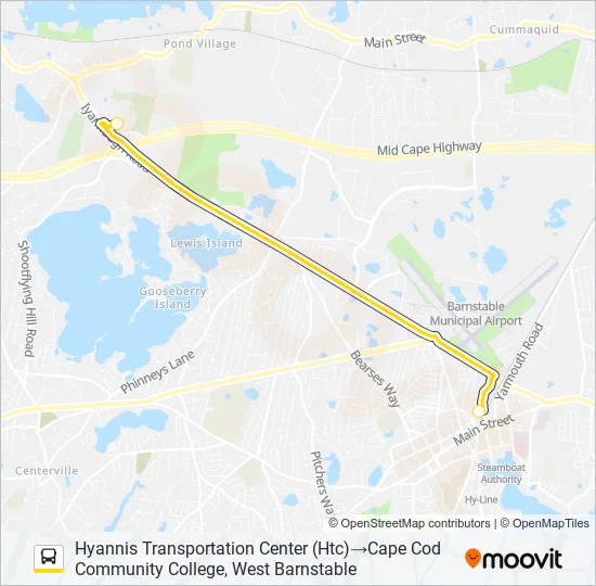 Cape Cod Community College Map Barnstable Villager Route: Schedules, Stops & Maps - Hyannis Transportation  Center (Htc)‎→Cape Cod Community College, West Barnstable (Updated)