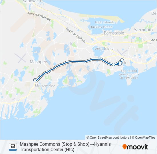 Mapa de SEALINE HYANNIS-FALMOUTH/WOODS HOLE de autobús