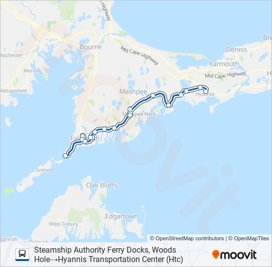 Mapa de SEALINE HYANNIS-FALMOUTH/WOODS HOLE de autobús