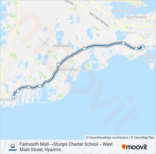 Mapa de SEALINE HYANNIS-FALMOUTH/WOODS HOLE de autobús