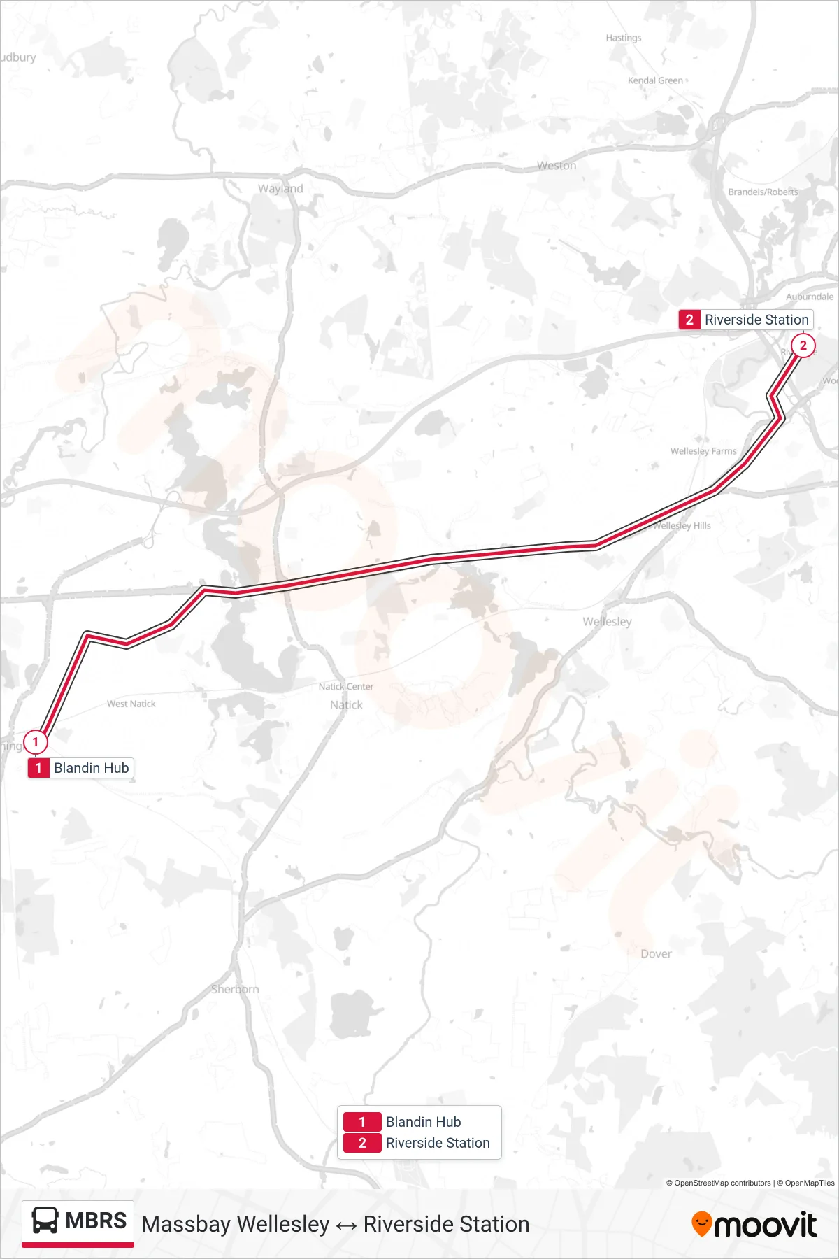 MBRS bus Line (Blandin Hub→Riverside Station) route and stops on a map