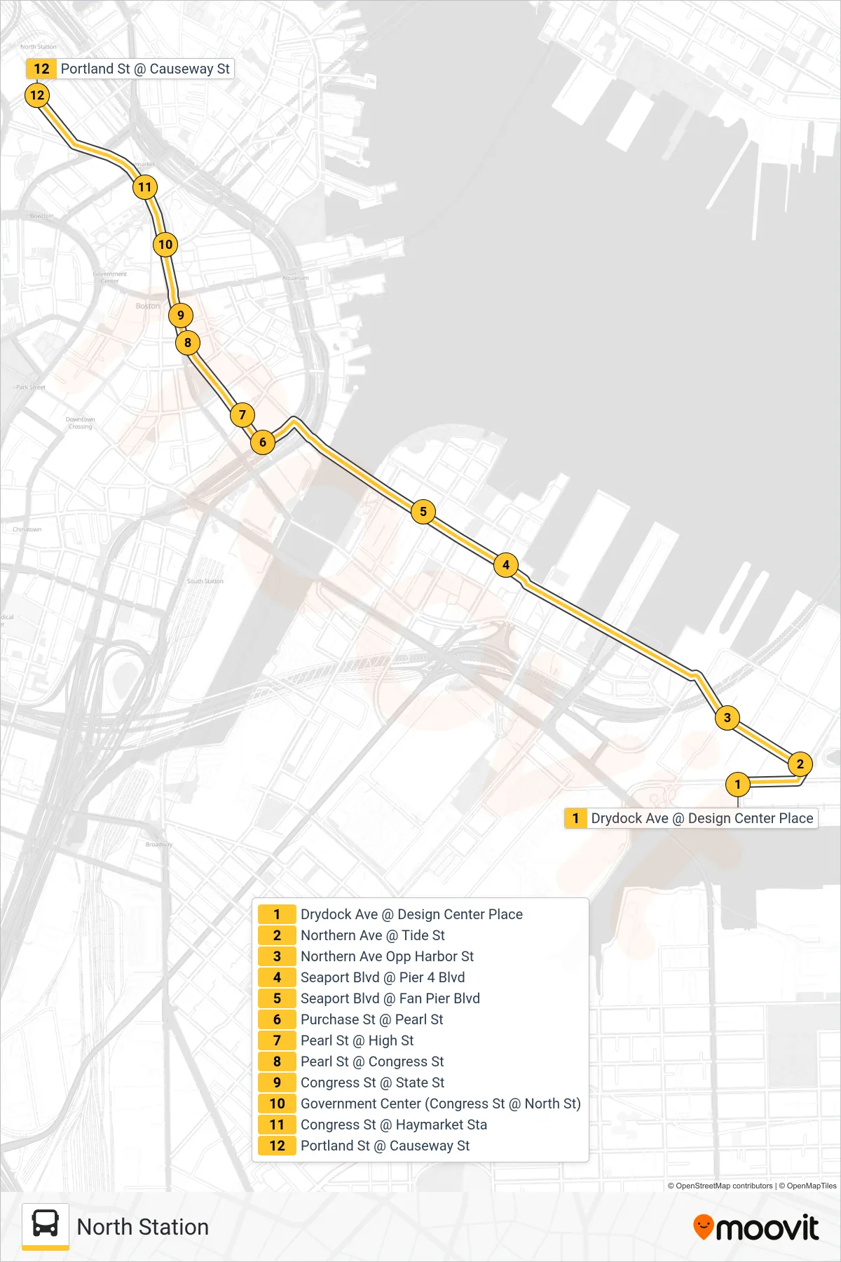 4 bus Line (North Station) route and stops on a map