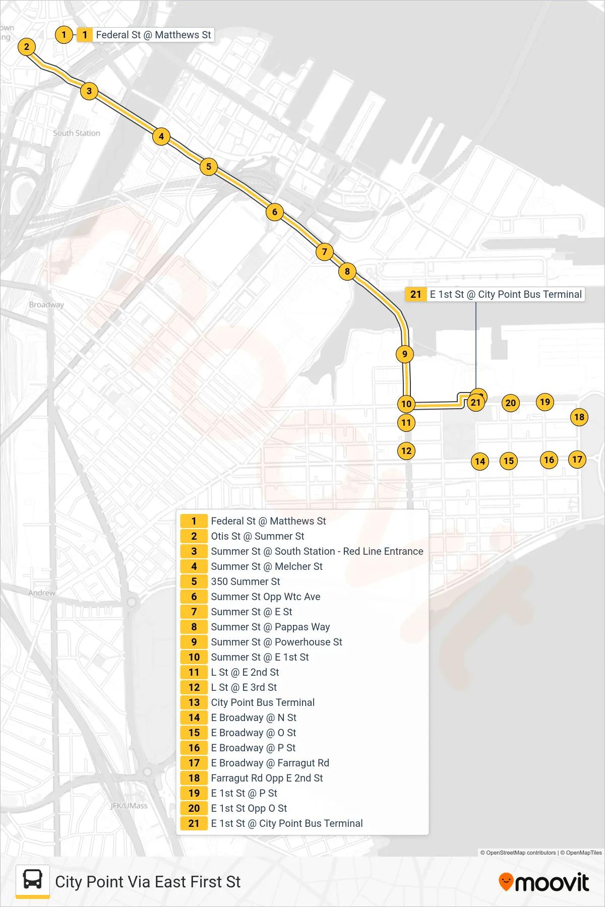 7 bus Line (City Point Via East First St) route and stops on a map